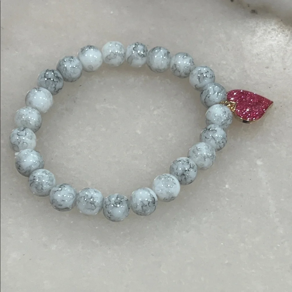 White Beaded Heart Charm Bracelet | Y2K Cute Girly Jewelry Coquette Aesthetic